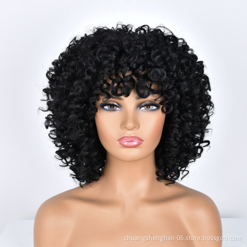 wholesale vendor cheap curly kinky straight hair wig short synthetic wigs with bangs fiber Synthetic Afro Kinky Curly Wigs